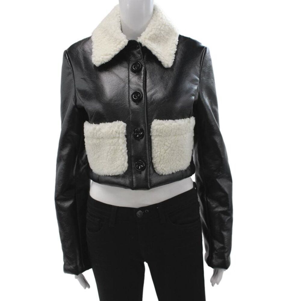 Toccin Womens Black Basic Jacket Button Polyurethane Long Sleeve Size XS